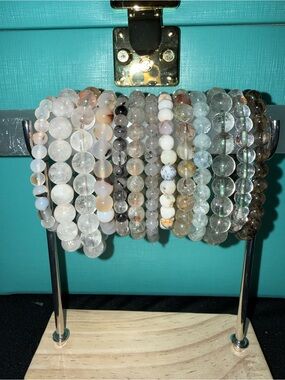 Variety of authentic Beaded Bracelet Set - Clear, White, Gray, Brown Tones